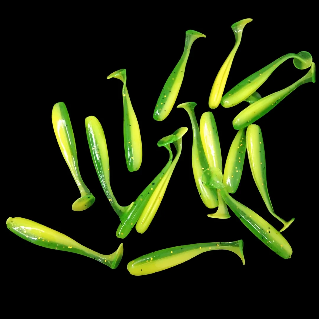 Swolfy 30pcs 3.5cm Bionic T-Tail Double Color Plastic Worms Soft Bait Fishing Lure Shad Wobblers Soft Swimbait Pesca