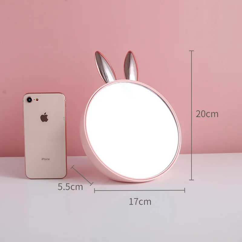 CASBathroom-Miroir de maquillage rond avec boîte de rangement cosmétique, design d'oreille de lapin mignon, miroir debout créatif avec brosse, U29