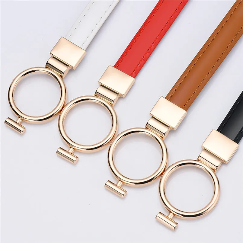 

Womens Fashion Slim Belt Round Metal Buckle PU Leather Cute Red White Waistband for Women Belts ремень женский Cinto Feminino