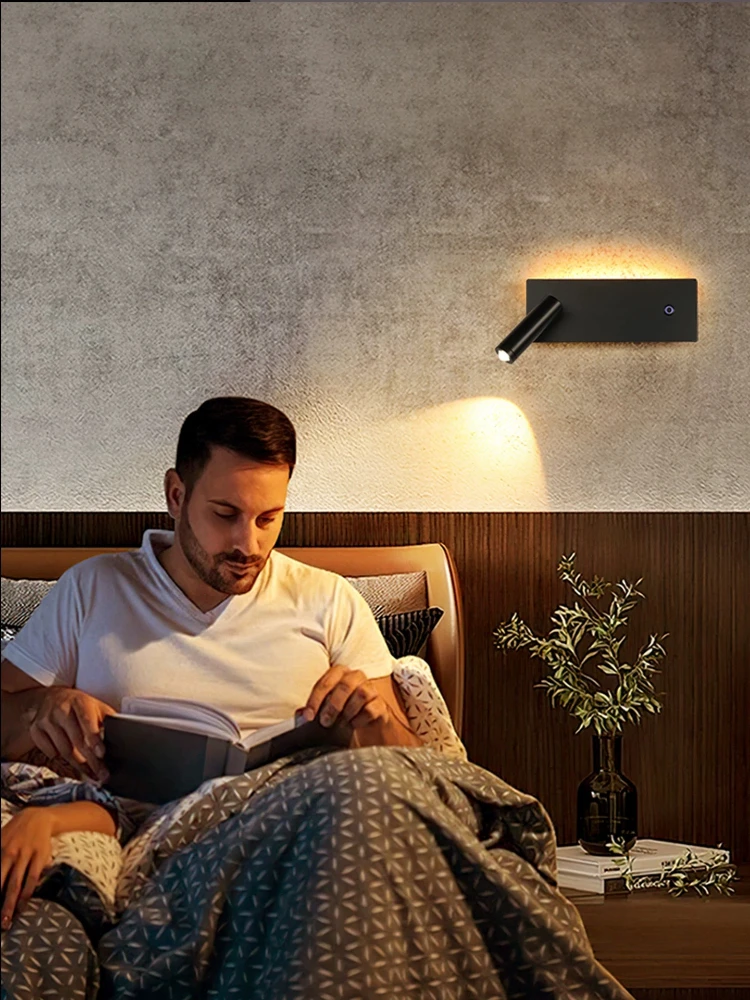 Bauhaus Minimalist LED Wall Sconce Rotatable Adjustable Angle Bedside Reading Wall Light with Switch Luxury Decor for Bedroom