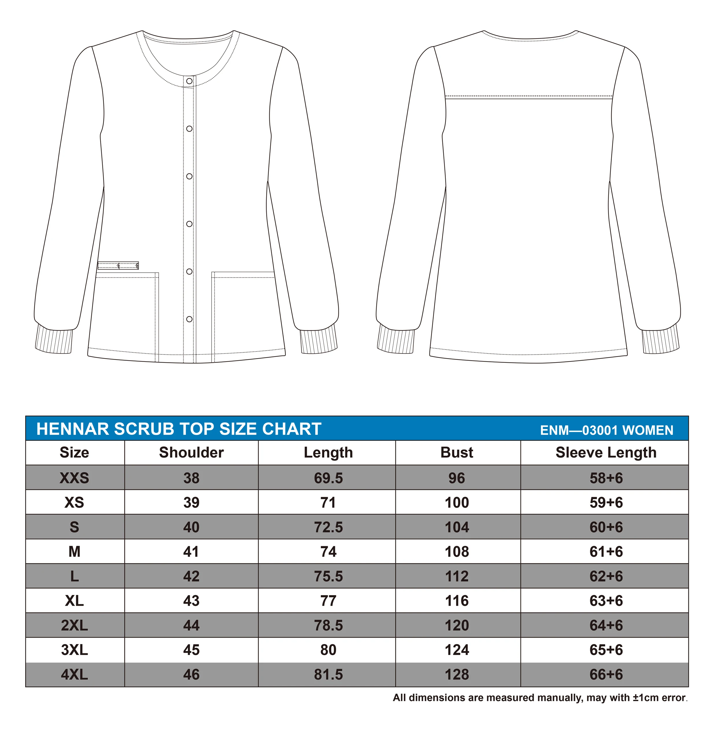 Vestes chirurgicales de gIslande de femmes de Hennar, vestes médicales taille XXS-4XL, dessus de gIslande de veste en coton 100%