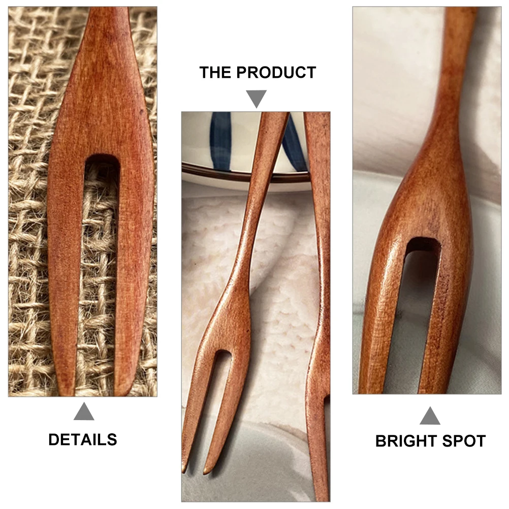 

2pcs Fruit Forks Two-Tine Dessert Cake Buffet Mini Forks Natural Wood Appetizer Olive Finger Food Pick Stab Cheese Ham Sandwich