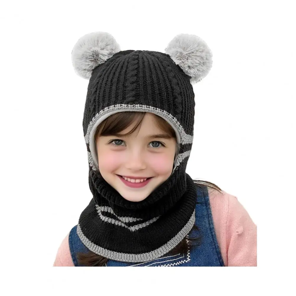 Children Hat Kids Winter Hat Children's Plush Ball Knitted Hat Thickened 3-in-1 Scarf Face Guard Elastic Windproof for Winter