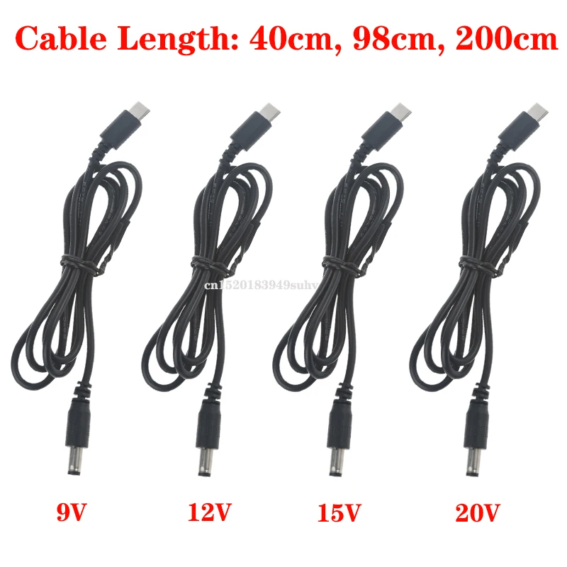 USB C Type C PD to 9V 12V 15V 20V 5.5x2.1mm Power Supply Cable for Wireless Router Laptop LED Strip Speaker CCTV Camera