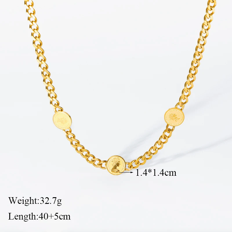 EILIECK 316L Stainless Steel Gold Plated Round Portrait Coin Chokers Necklace For Women Girl New Neck Chain Jewelry Gift Collar