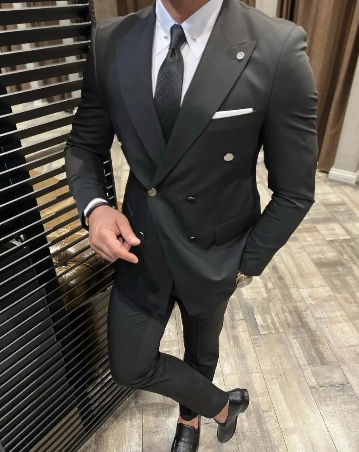 Trajes negros para hombre, ropa de novio para boda, esmoquin ajustado para fiesta, trajes formales, Blazer (chaqueta + Pantalones) 2023