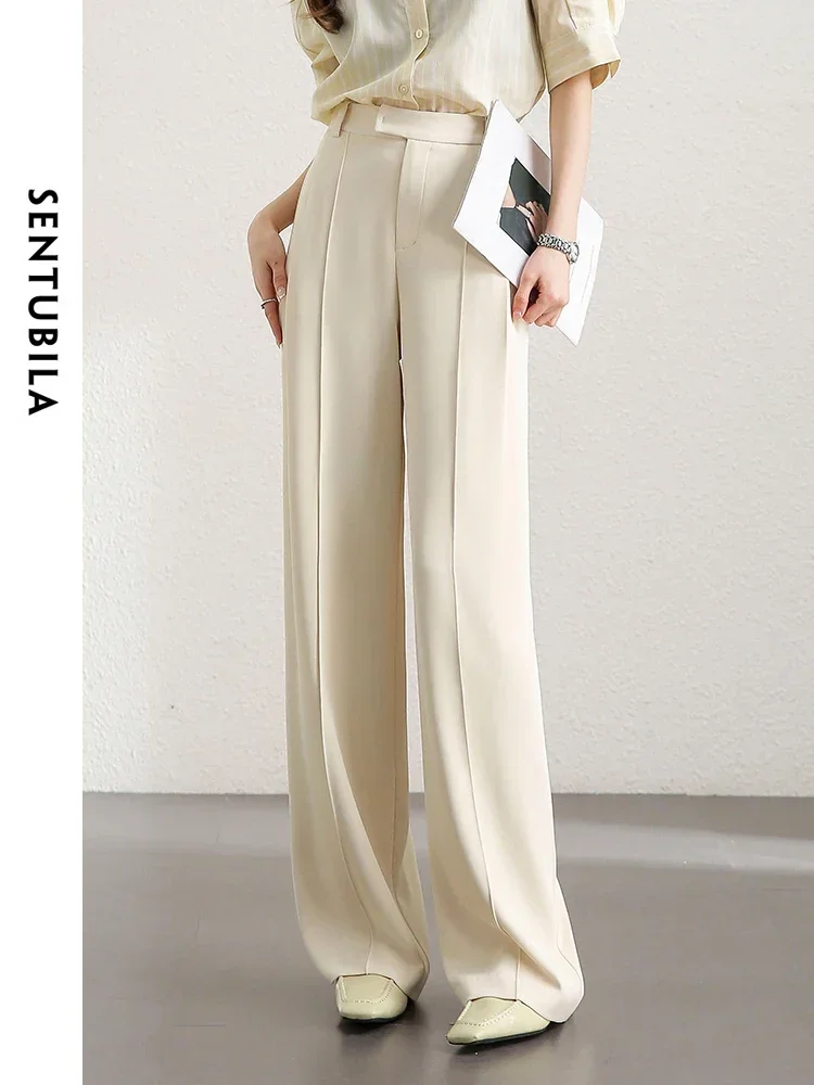 SENTUBILA Office Lady Straight Dress Pants Women 2024 Spring Summer Fashion Wide Leg Mopping Pants Tailored Trousers 142K54036