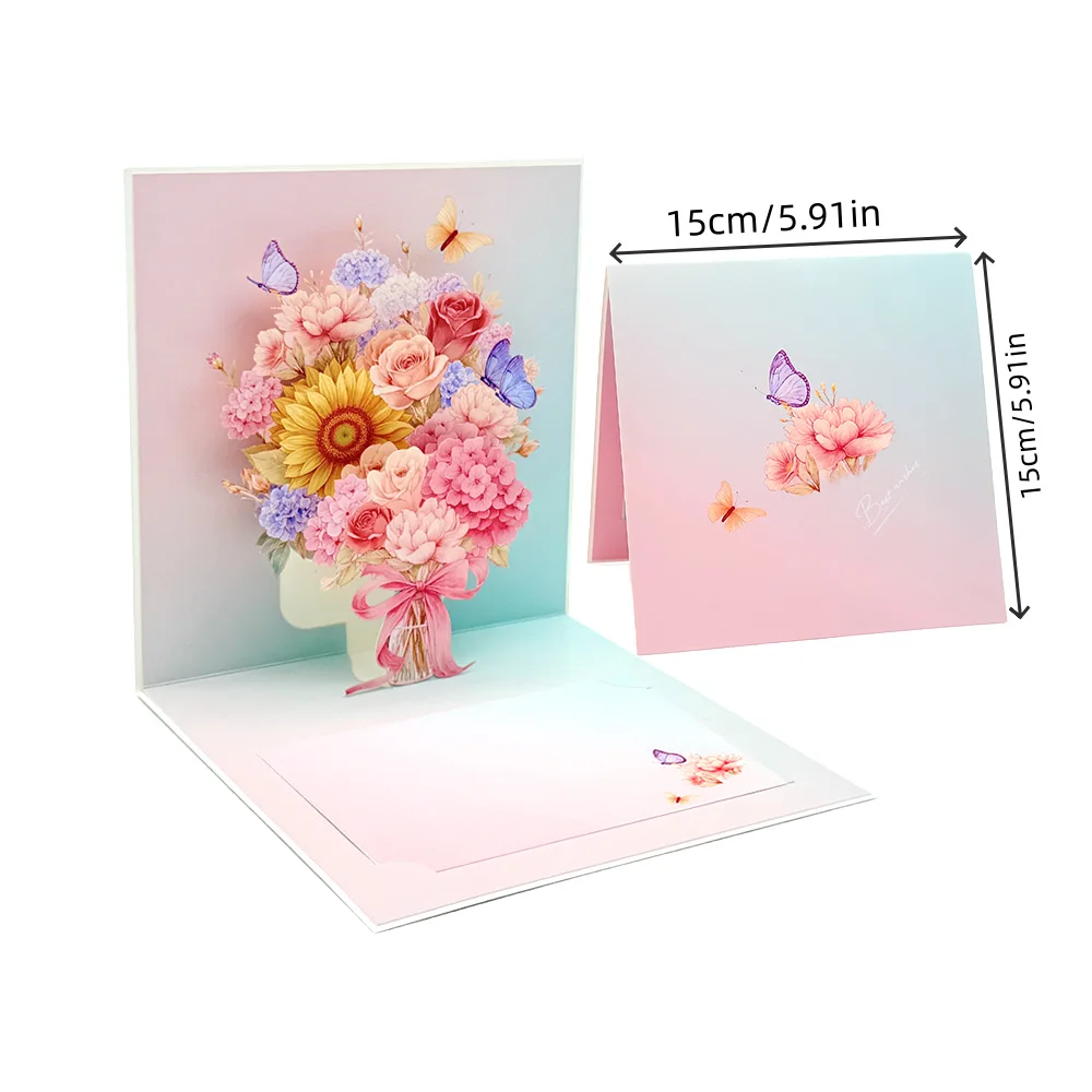 

Pop up style 3D bouquet greeting card gratitude and blessings high-end handwritten letter envelope set birthday small card gift