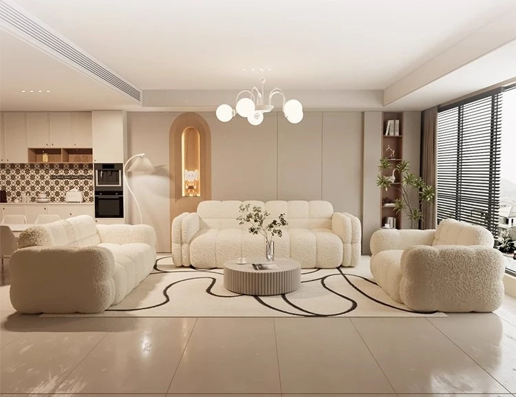 Cream wind marshmallow sofa, small apartment rental house, living room Internet celebrity fabric double small sofa