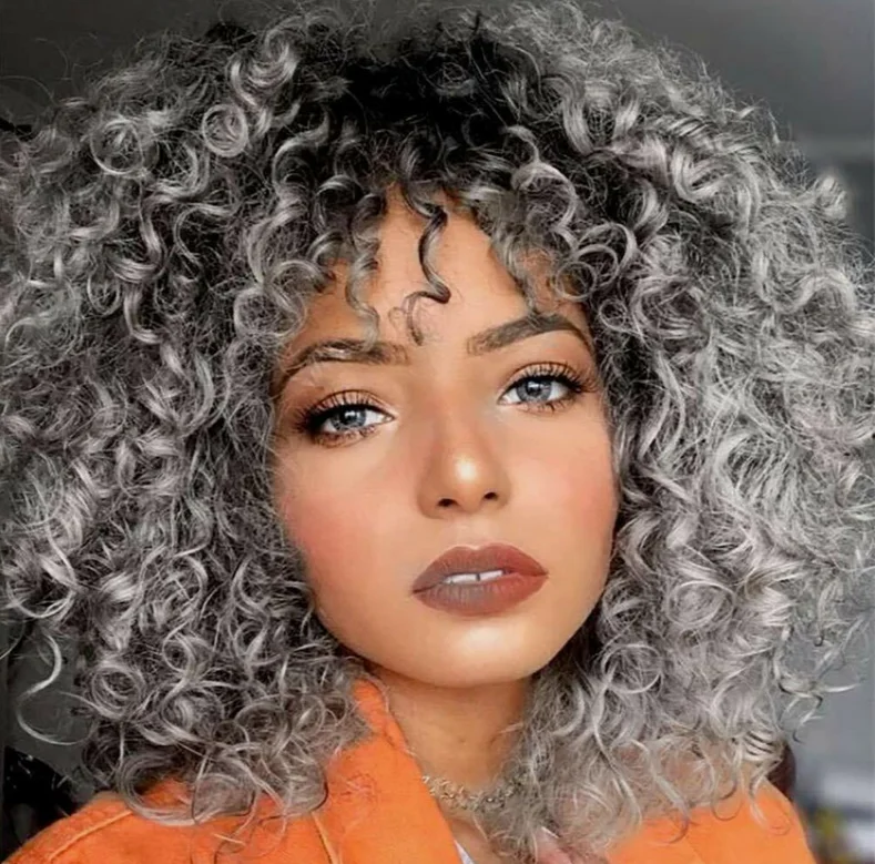 Afro corto rizado sintético medio completo Bob pelucas Ombre peluca de pelo gris peluca llena EE. UU.