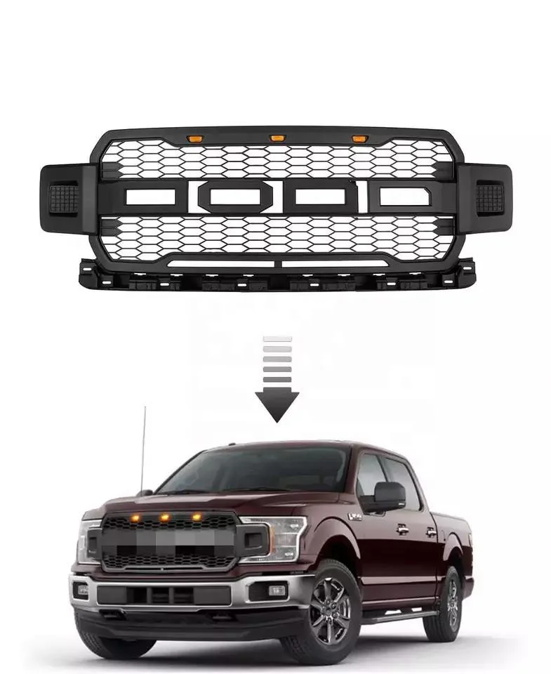 Griglia anteriore stile Raptor nera con luci LED ambrate per F150 2018 2019 2020