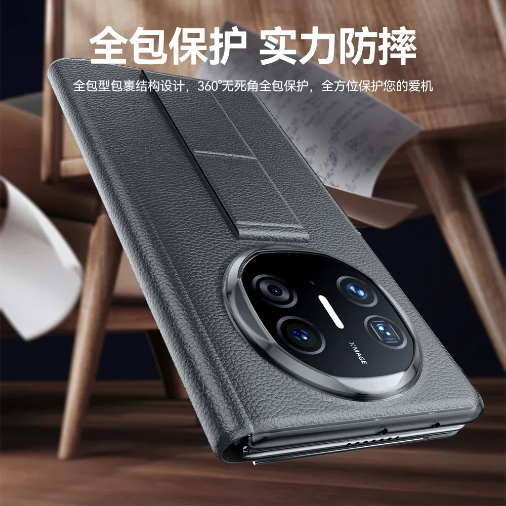 Luksusowa klapka z matowej skóry do etui Huawei Mate X6 Magnetyczny uchwyt na nadgarstek Inteligentne okno Odporny na wstrząsy futerał ochronny Akcesorium