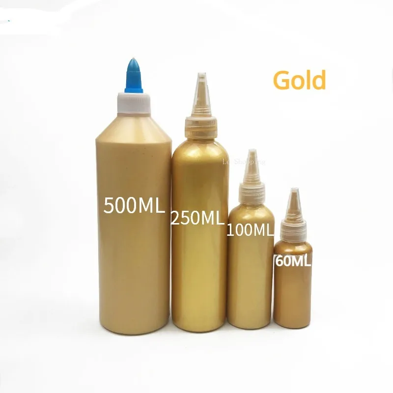 60ml/500ml Metallic Acrylic Pigment Light and Water Resistant Gold/Silver/Copper Dye Hand-DIY Plaster Doll Buddha Graffiti Paint