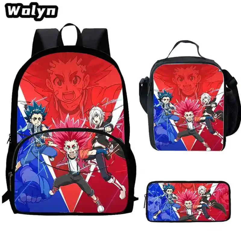 Anime-Bey-Blade Child Backpack,Cartoon Lunch Bags,Cartoon Pencil Bags for 4-8 Years Old Anime School Bags for Boy Girl Best Gift