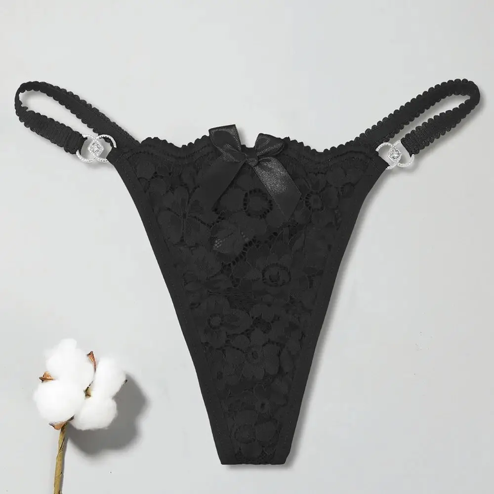 誘惑 ソリッドカラー セクシー レース Tバック ローウエスト リボン付き ブリーフ シームレス パンティー 下着 Gストリング シームレス ブリーフ 女性用
