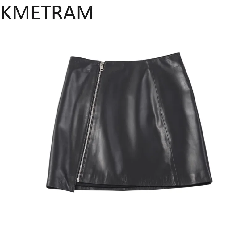 KMETRAM 100% Top Layer Sheepskin Skirts for Women 2025 Genuine Leather Short Black Skirt Autumn Woman Clothing юбка шорты