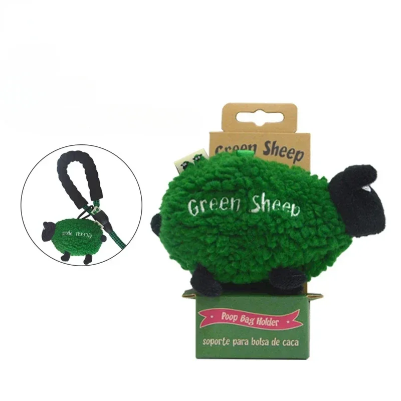 Green Sheep Pet Dog Poop Bag Dispenser with Hook Lamb-shaped Portable Zero Waste Thickened Poop Bag Outdoor Storage Dog Supplies