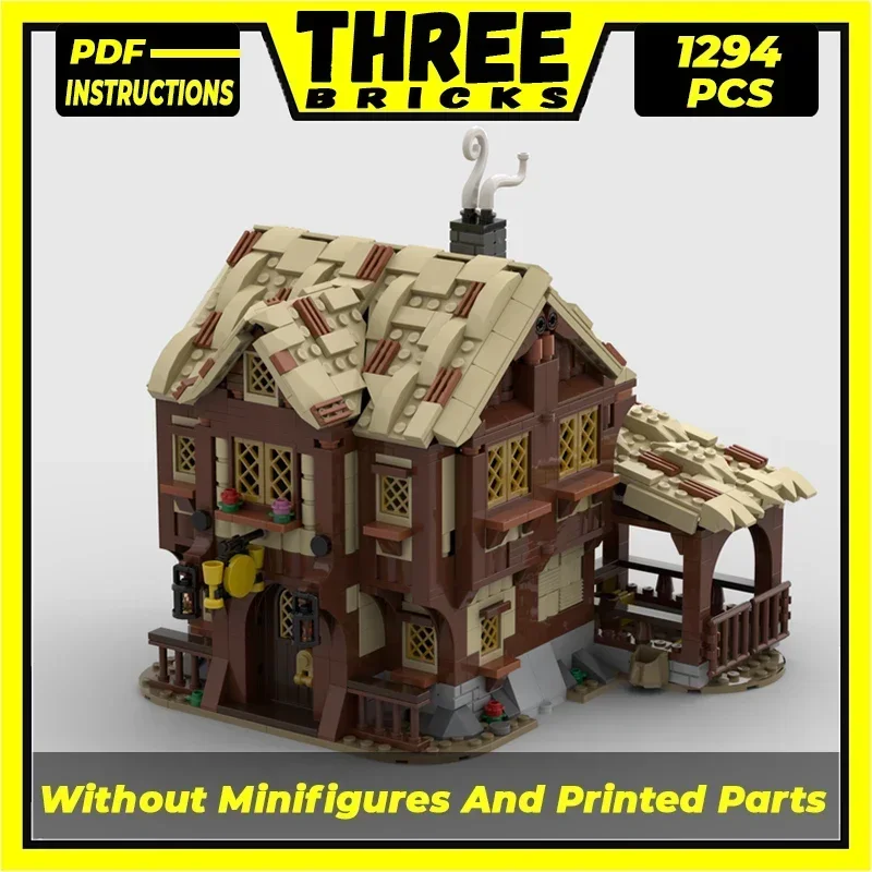 Średniowieczny widok ulicy Model Moc cegły budowlane wioska tawerna technologia modułowe bloki prezenty zabawki świąteczne zestawy DIY montaż