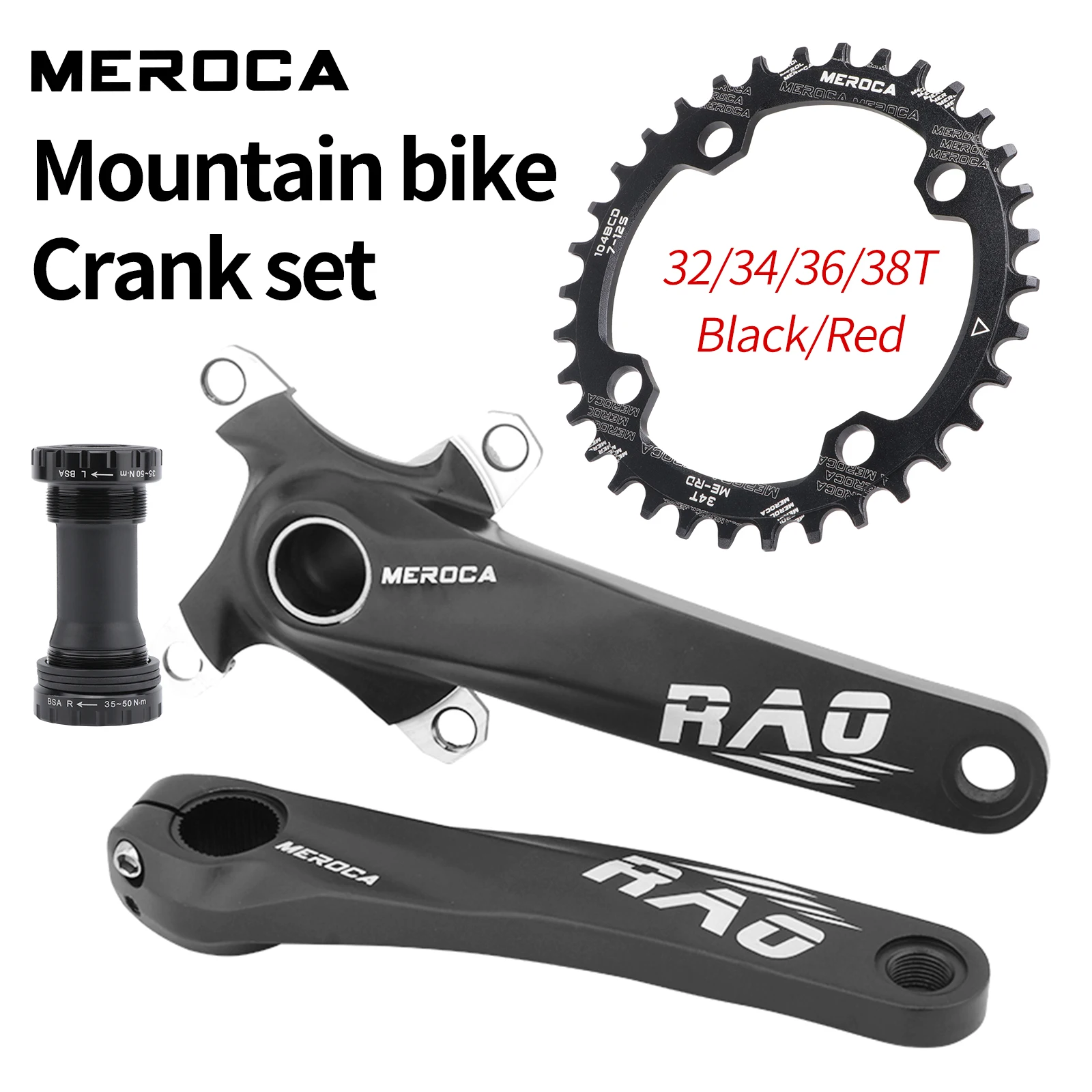 Mountain Bike Crank 170mm With Bottom Bracket 104BCD 34T 36T 38T Bicycle Chainring Aluminum Alloy MTB Crankset