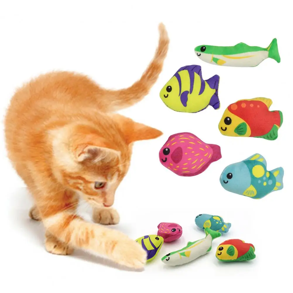 Fish Shape Cat Plush Toy Soft Stuffed Bite-Resistant Interactive Pet Chew Toy Teeth Cleaning Emotional Soothing Cat Toy