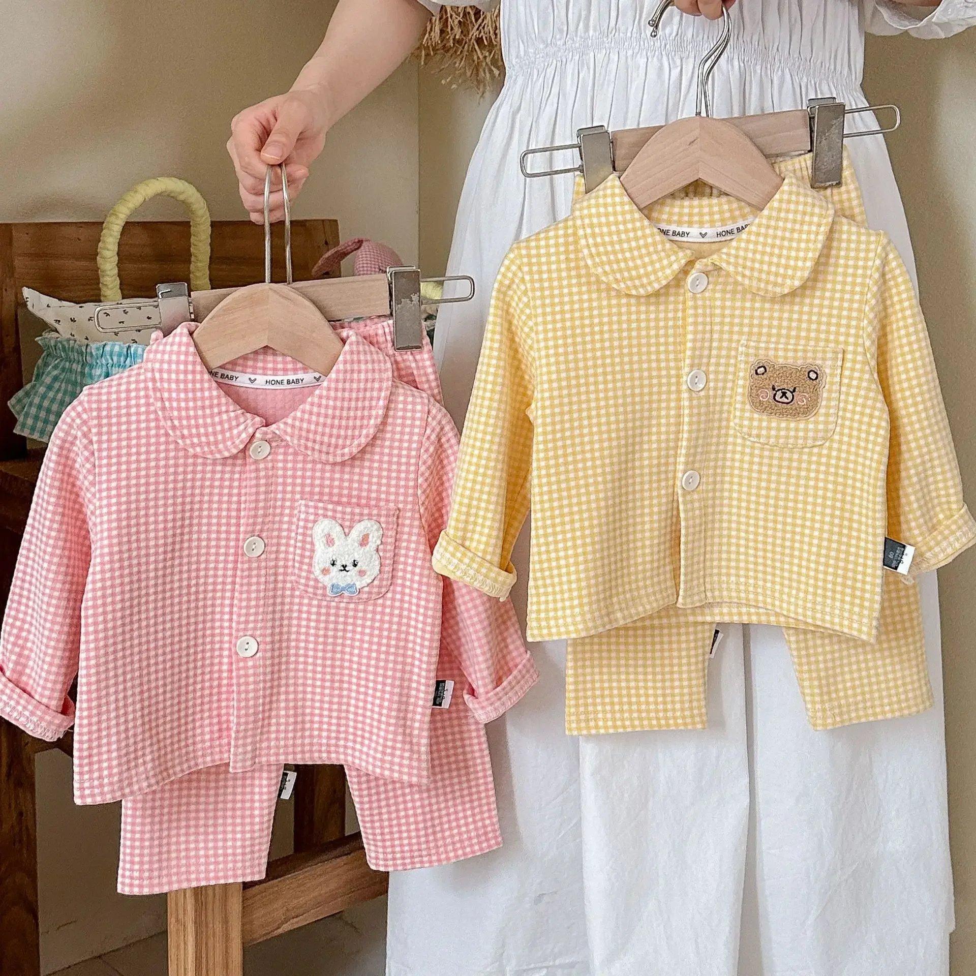 2026  Autumn Pajamas Homewear Kids Casual Plaid Long Sleeve Lapel Shirt with Pants Pyjamas Youth Sleepwear Clothing Sets