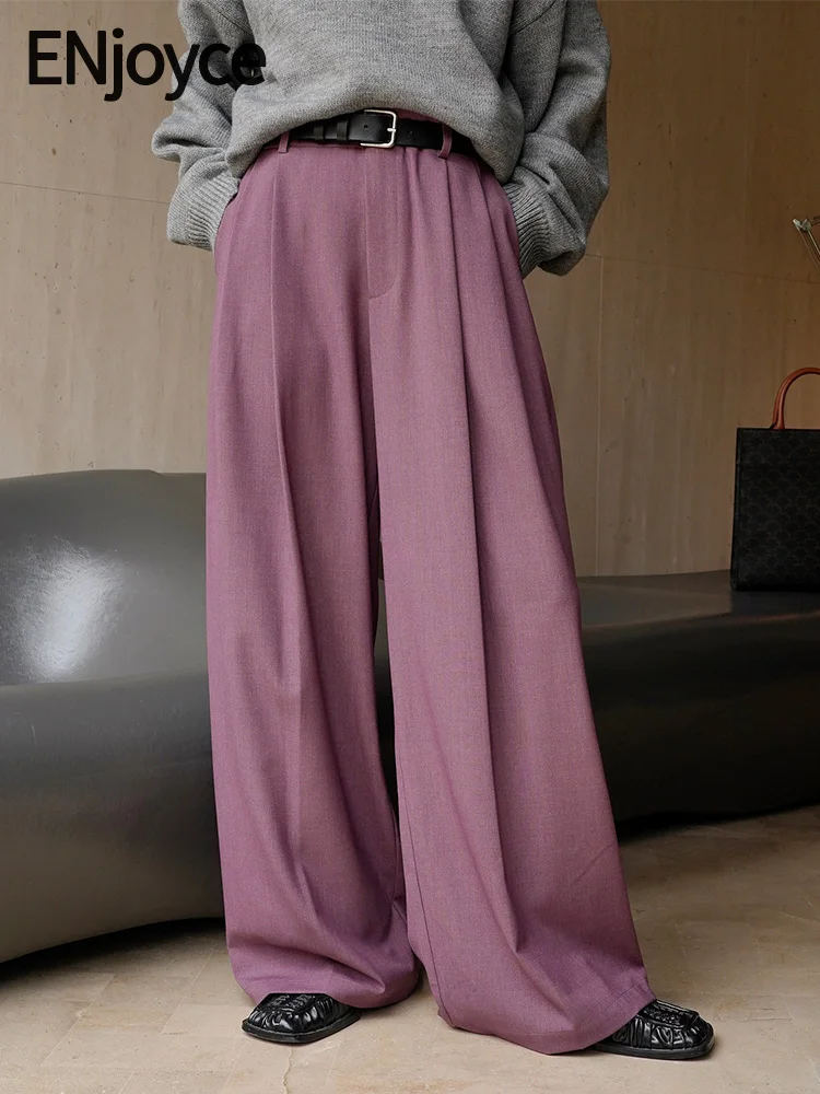 

2024 Spring Autumn Women Vintage Straight Suit Pants Korean Fashion Workwear Ladies Outfits High Waist Wide Leg Trousers