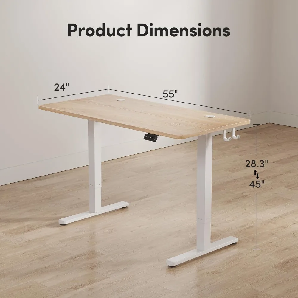 Electric Standing Desk Adjustable Height, 55 x 24 Inch Sit and Stand Desk, Home Office Desk, Ergonomic Workstation Computer Desk