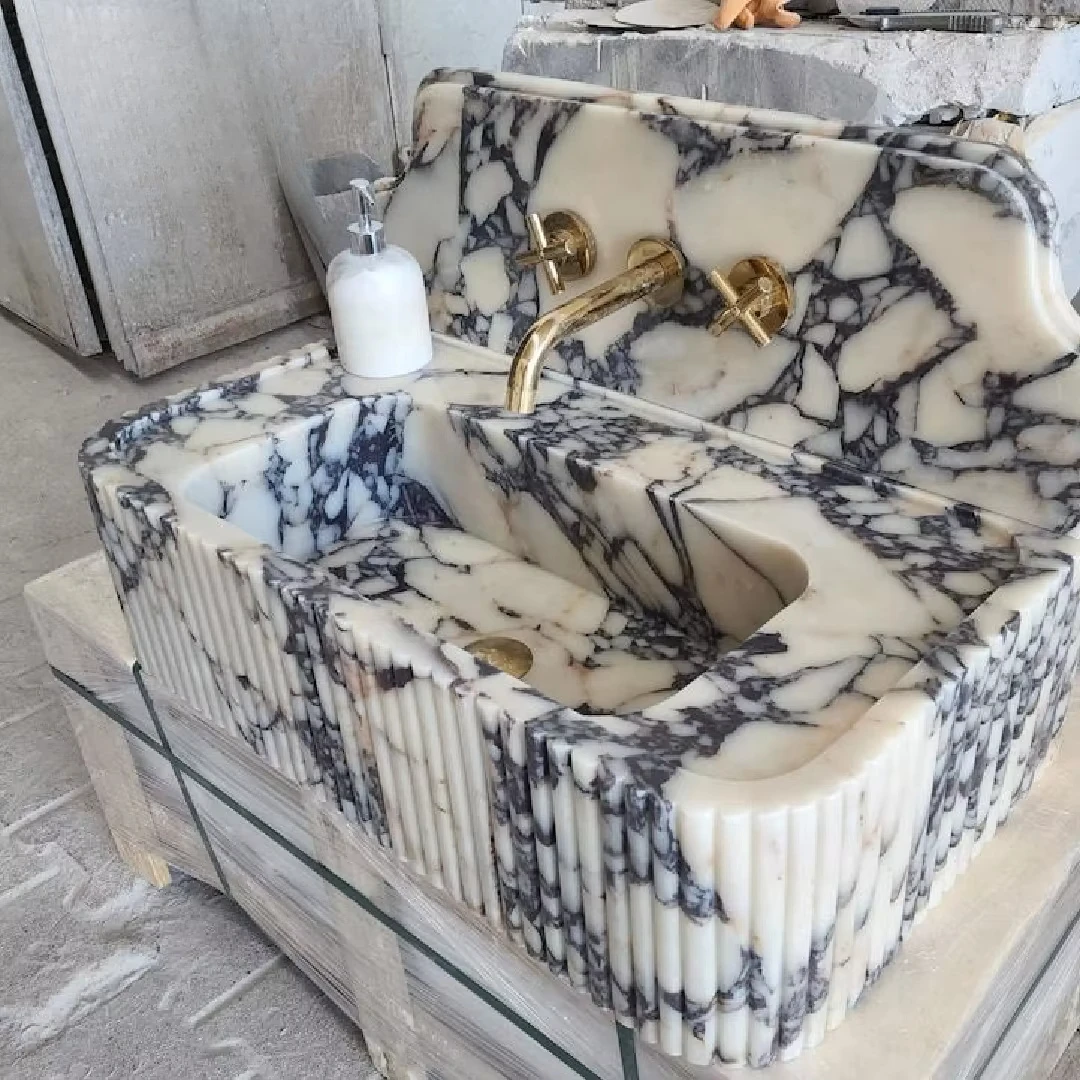 Base de Lavabo de Mármol Caracatta Viola, Lavabo de Estilo Italiano, Lavabo de Piedra para Baño
