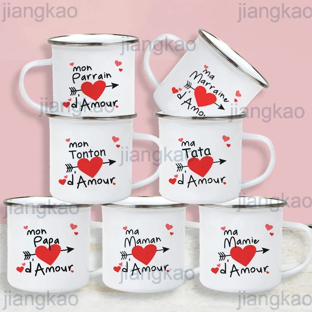 Eu amo mãe pai tia tio vovô avó impressão caneca esmaltada água ao ar livre xícara de café caneca de acampamento presente de aniversário de feriado para a família