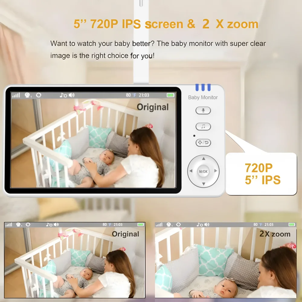 5 Inch Video Electronic Baby Monitor with Pan-Tilt-Zoom Camera Night Vision Cry babies 2.4G Portable monitor Baby newborn things