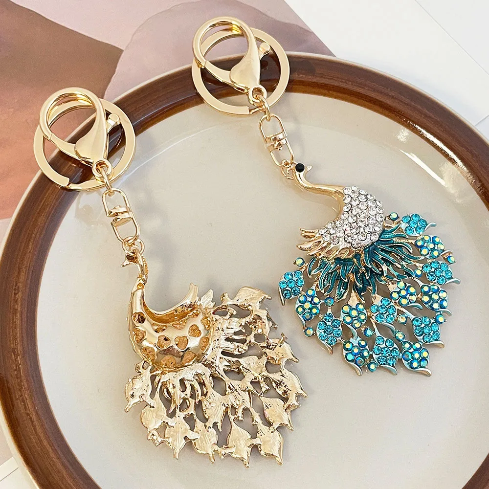 Peacock Keychains for Women Cute Rhinestone Animal Key Chain Charm Purse Handbags Charms Bag Backpack Tote Pendant Accessories