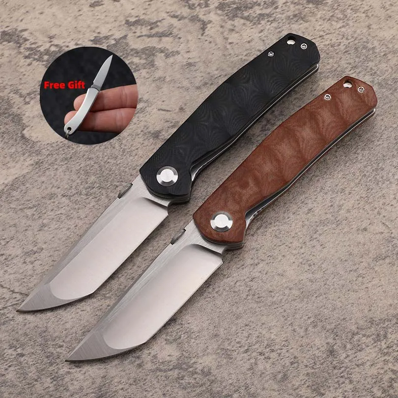 

D2 Steel folding knives Camping Portable tool knives Outdoor high hardness handmade knives Linen handle G10 handle