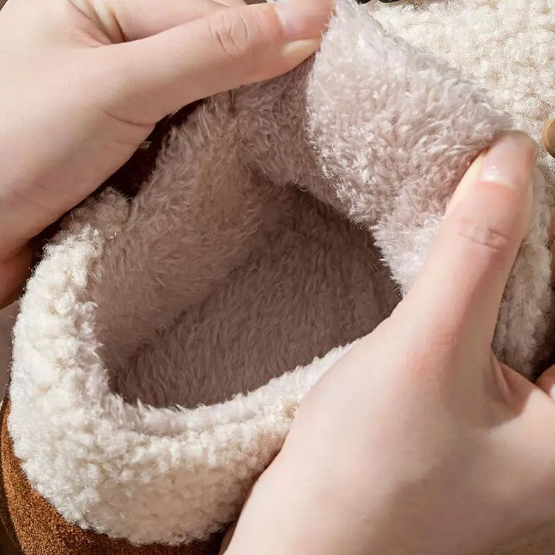Warm Lambswool Thick Bottom Cotton Shoes Women Winter 2026 Lovely Cartoon Decorat Fleece Snow Boots Women Plush Outdoor Slippers