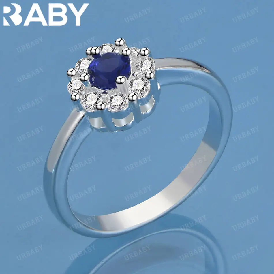 

URBABY 925 Sterling Silver Size 7-10 Blue Zircon Ring For Women Men Fashion Jewelry Charm Grace Wedding Engagement Accessories