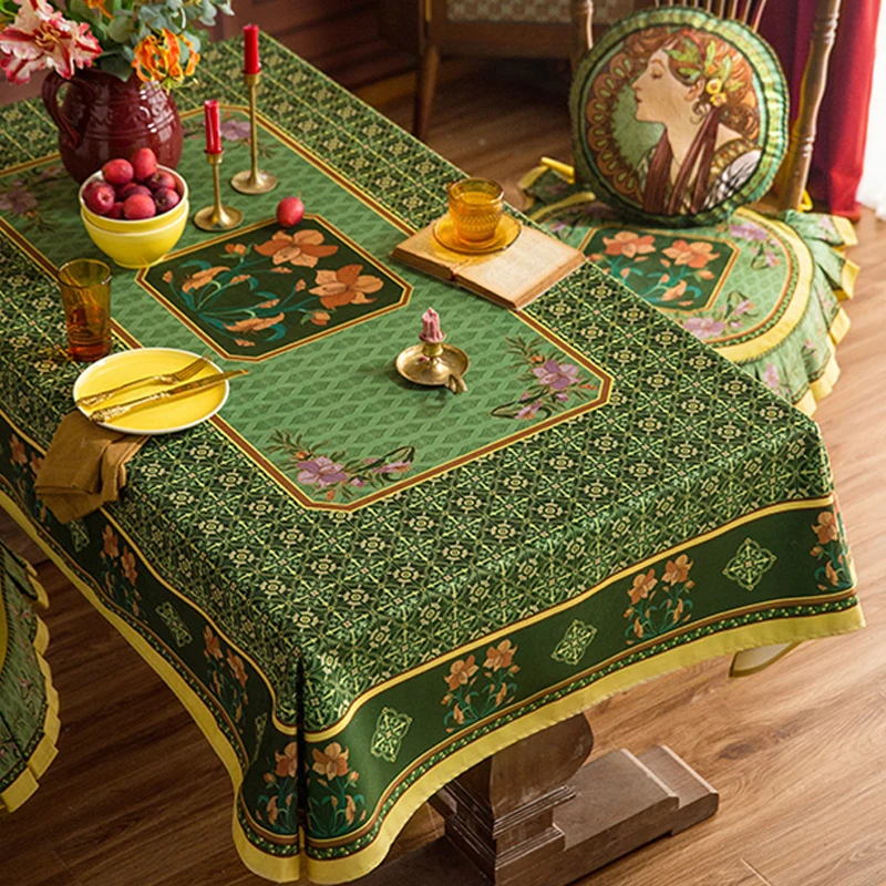 Green Tablecloth Pastoral Plant Tablecloth Mantel De Mesa Rectangular Cover Cloth Short Plush Table Decoration and Accessories