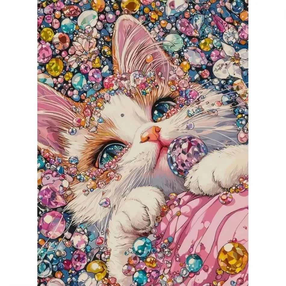 Edelstein-Katzen 5D Diamantmalerei-Sets für Erwachsene Kunst und Handwerk DIY Erwachsenen-Bastelsets Tier Motiv Vollrunde/Quadratische Diamanten