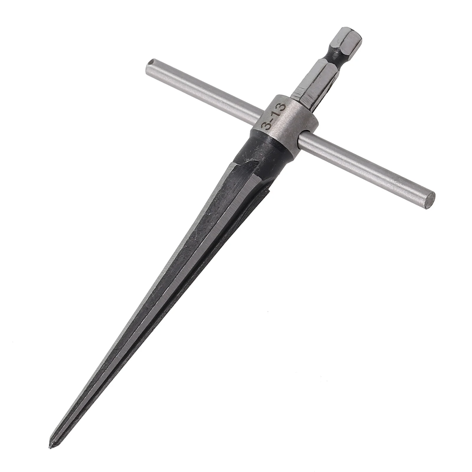 3-13mm Tapered Reamer With T-Handle, 6 for flute Hand Held Chamfering Tool For Wood for bridge Pins And Endpins, Hardened Carbon