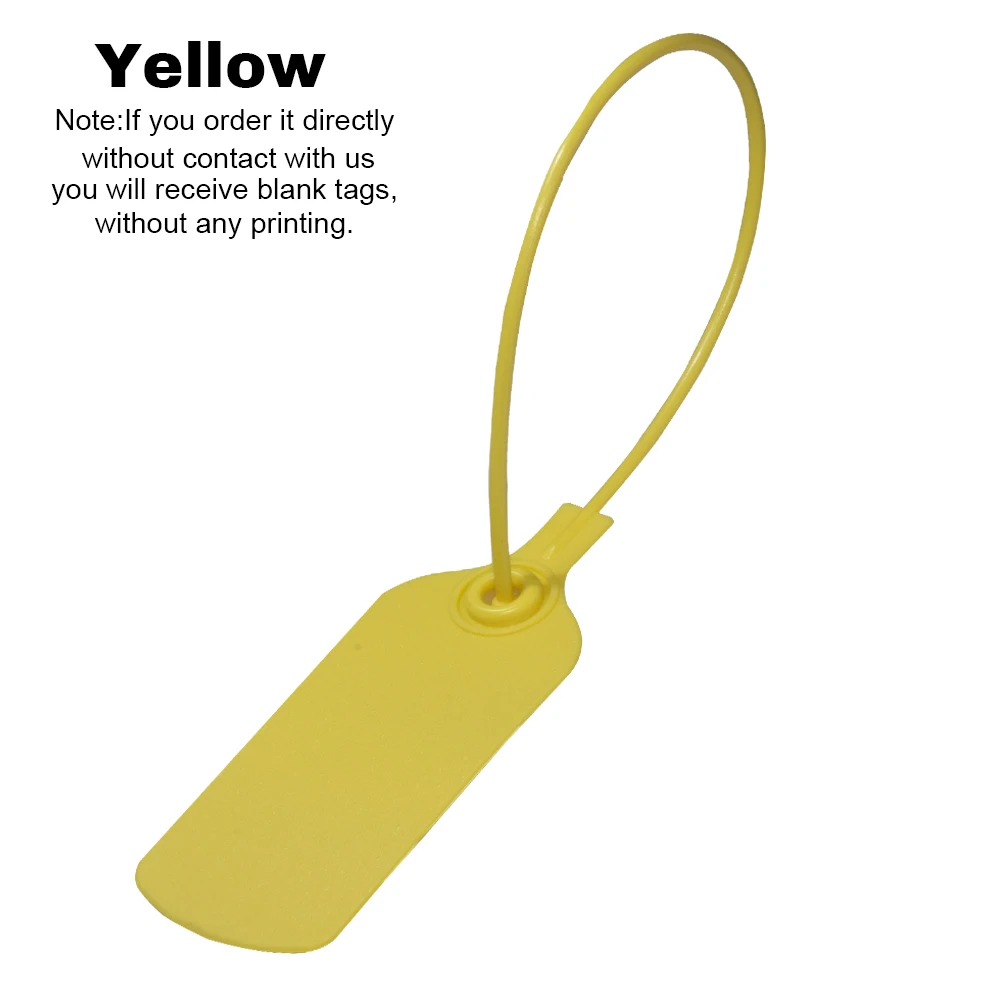 100 stuks aangepaste logo wegwerp plastic beveiligingszegels gepersonaliseerde hangtags voor kleding schoenen tassen 240 mm 9,45 inch