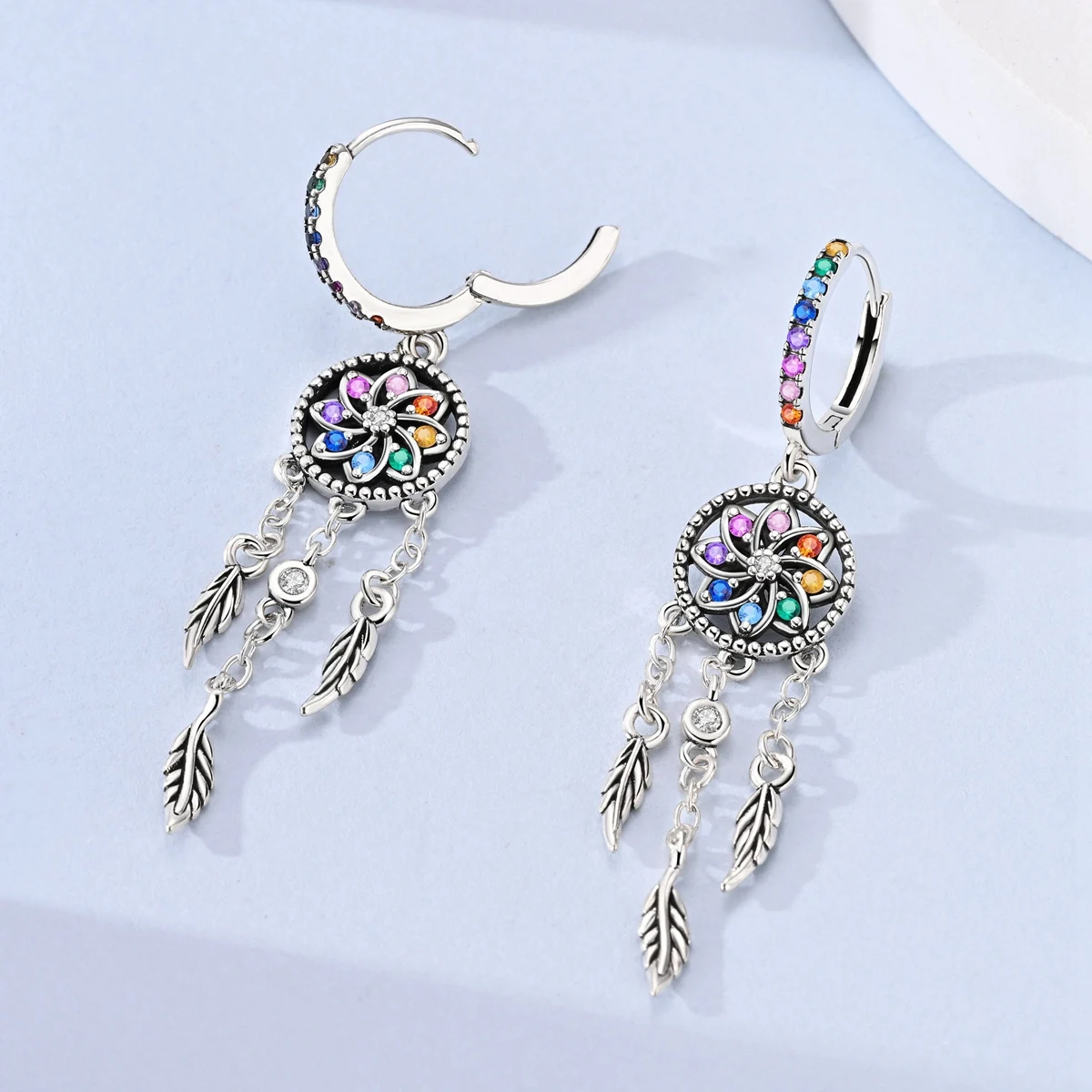 Original 925 Sterling Silver Hoop Earrings Gold Color Crab Ladybug Dreamcatcher Drop Earrings Women Jewelry