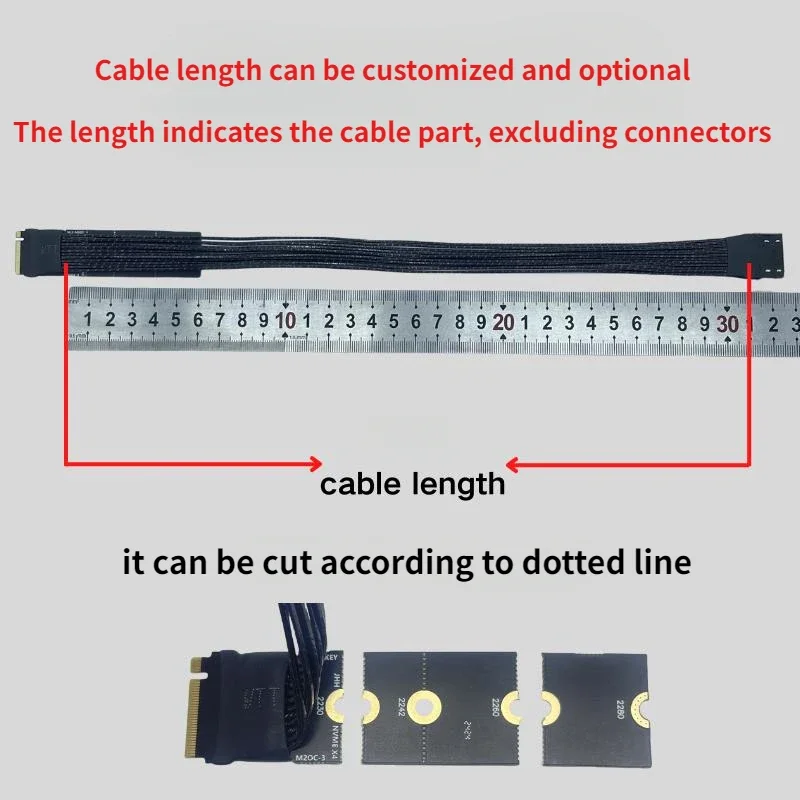 Silver Plated M.2 to Oculink Extension Cable M.2 NVME to SFF8611 8612 Adapter Cable PCI-E 4.0 X4 for PC External GPU Dock Laptop