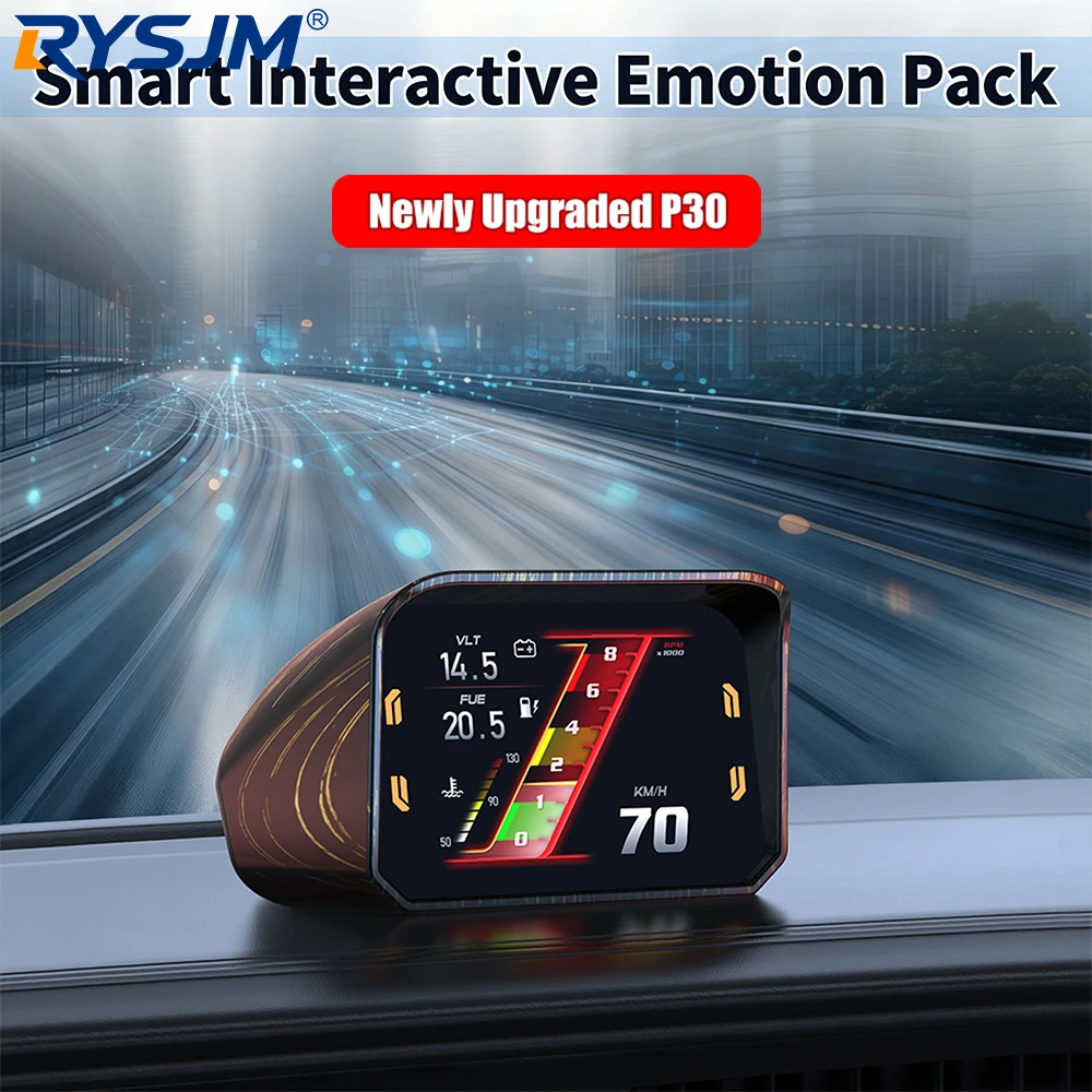 RYSJM Auto OBD2 HUD LCD Instrument Newly Upgraded P30 Car OBD LCD Dashboard Head Up Display RGB Ambient Lighting & Touch Buttons