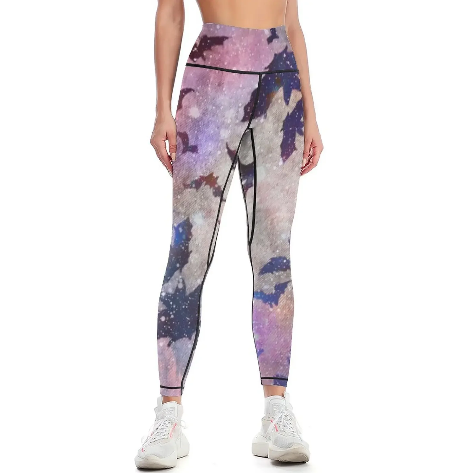 Black Bats Flying In Sparkles Of Pink. Leggings Women sportwear Jogger pants Fitness woman Women's high waist Womens Leggings