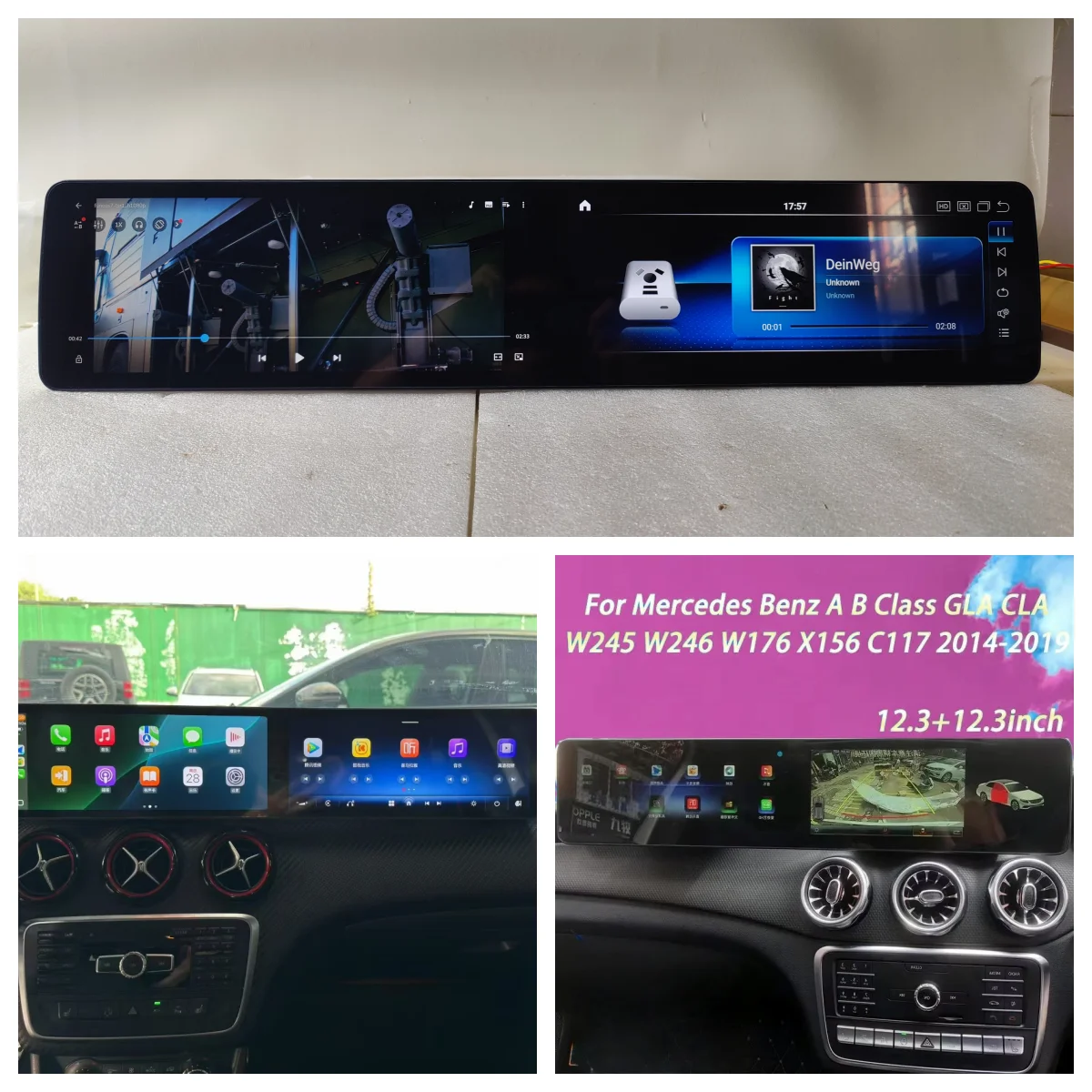 

24,6-дюймовый автомобильный GPS-мультимедийный видеоплеер для Mercedes Benz A-Class, CLA, GLA, X156 2013-2018, с двумя экранами, Android 14.0, CarPlay, DSP