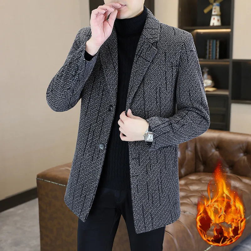 High-Quality Fashionable Men's Woolen Coat Autumn Winter Mid-Length Casual Suit Top Trendy Travel Versatile Handsome