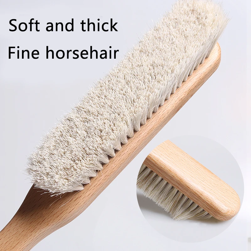 Wave Handle Beech Wood Clothes Brush White Horse Hair Household Cleaning Brush Anti-Static CleanLaundry Cleaning Brush Tool