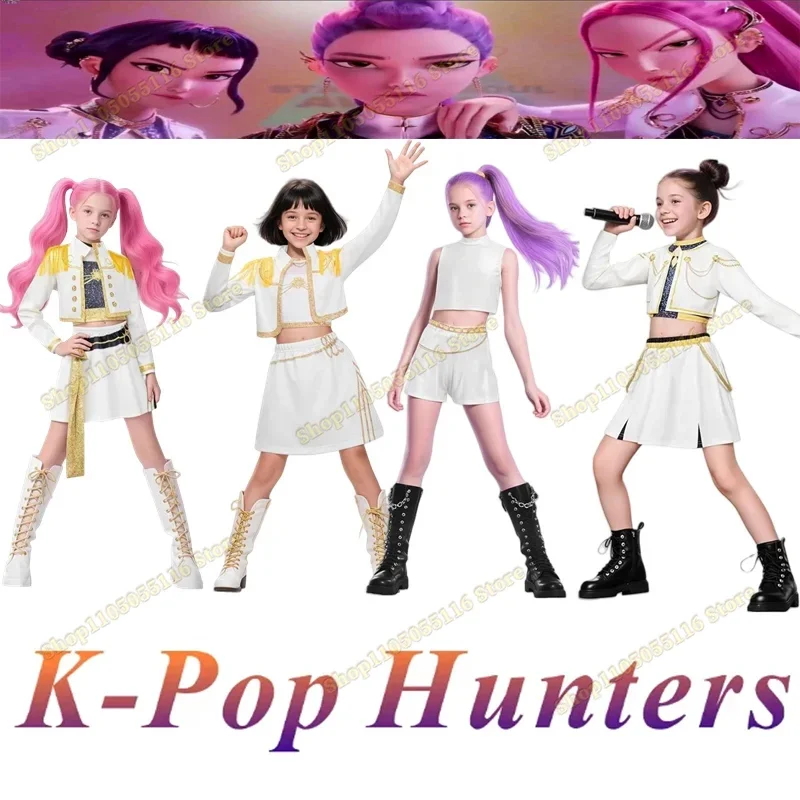 

Kids White Golden Rumi Mira Zoey Cosplay Costume Kpop Demon Hunters Huntrix Rumi Cosplay Suit for Party Outfit