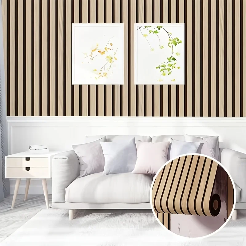 Wood Grain Grid Striped Self-adhesive Wallpaper, Suitable for Decorating and Renovating Living Room, Bedroom, Dormitory Walls
