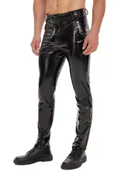 S-3XL Wet Look PVC Pencil Pants Men Shiny PU Leather Trousers Tights Motorcycle Pantalon Hip Hop Spodnie Fashion Streetwear Pant