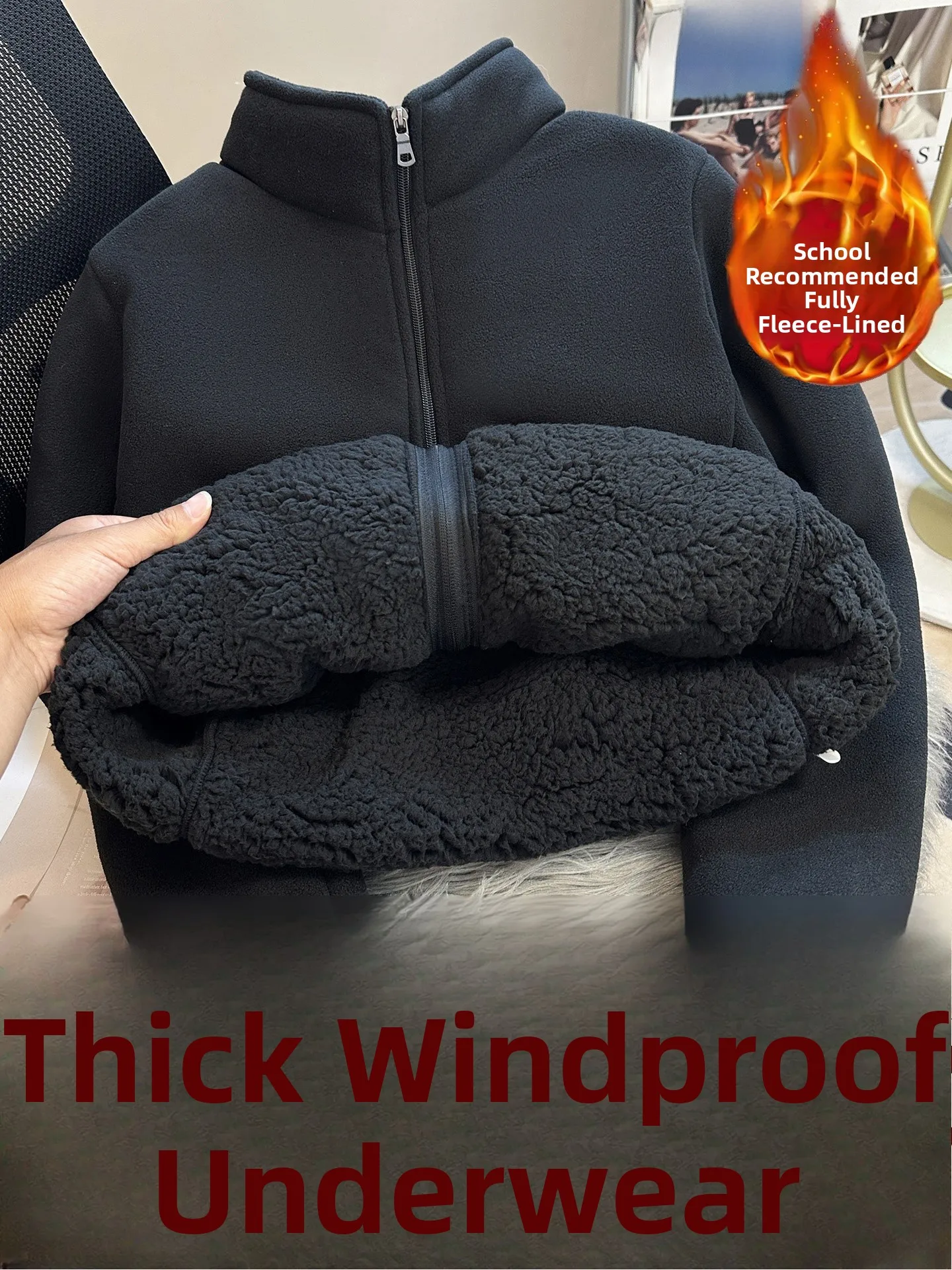 

Thiened Lamb Velvet Fce Inner Wear Youth Jaet Winter Warmth Survival Tool Polyester Fiber Fill Youth Faion Basic Sle