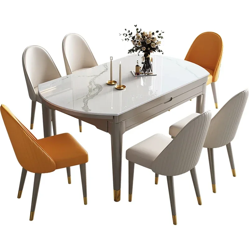 

Stone Plate Dining Table Modern Minimalist High-End Affordable Luxury Creative Rectangle Rose Gold